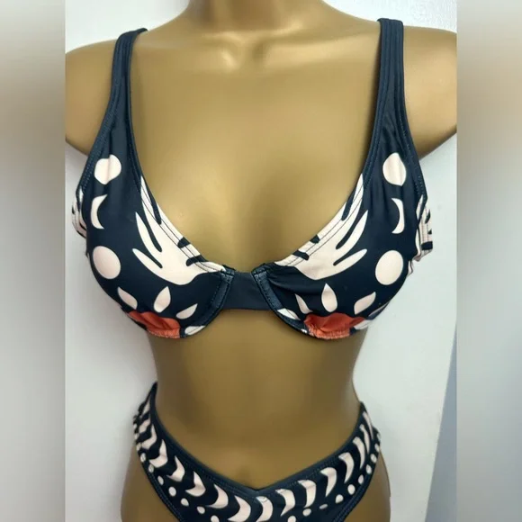 Commense Black Orange Bird Print Bikini Top & Scrunchie Booty Bottoms NWT XS - Picture 6 of 16